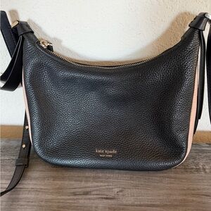 Kate Spade Black and Pink Pebbled Leather Crossbody Shoulder Bag